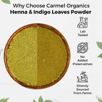 CARMEL ORGANICS Hair Color Henna & Indigo Leaves Powder Combo (340gm Each) | No Added Preservative and Additives | Non-GMO | Made By Pure And Natural Dried Leaves