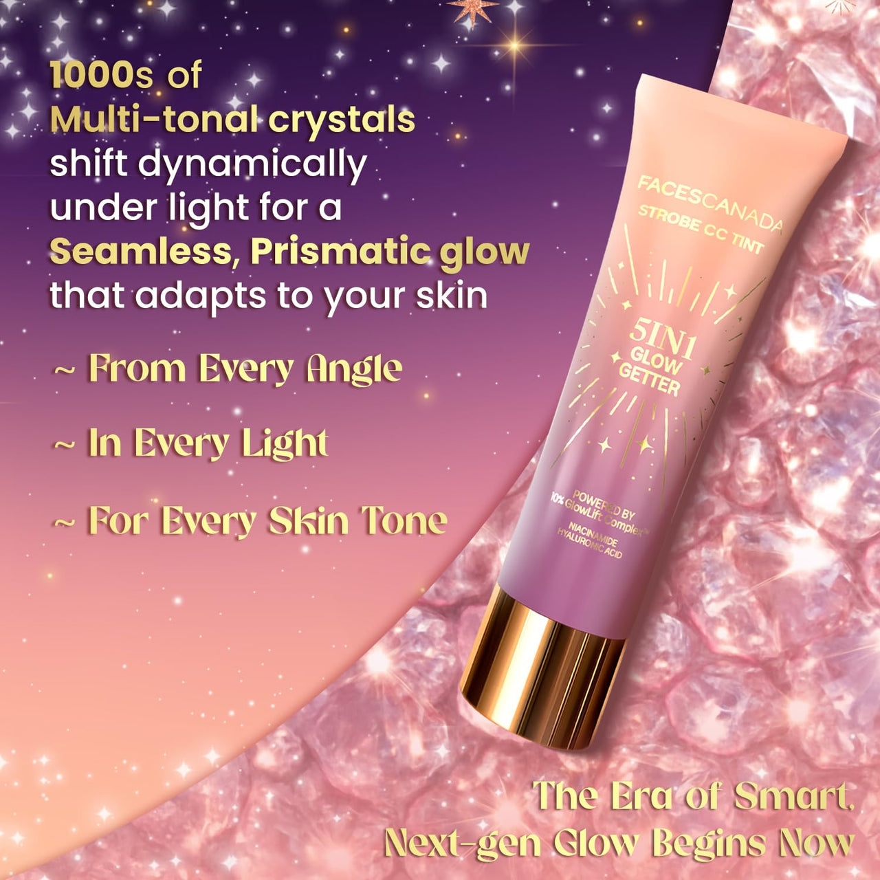 FACES CANADA Strobe CC Tint - Sunset Glaze 02, 27ml | 5-in-1 Serum + Moisturizer + Primer + BB/CC Cream + Strobe Cream | Lightweight | Radiant Dewy Glass Skin Glow | Niacinamide & Hyaluronic Acid | For Light to Medium Skin