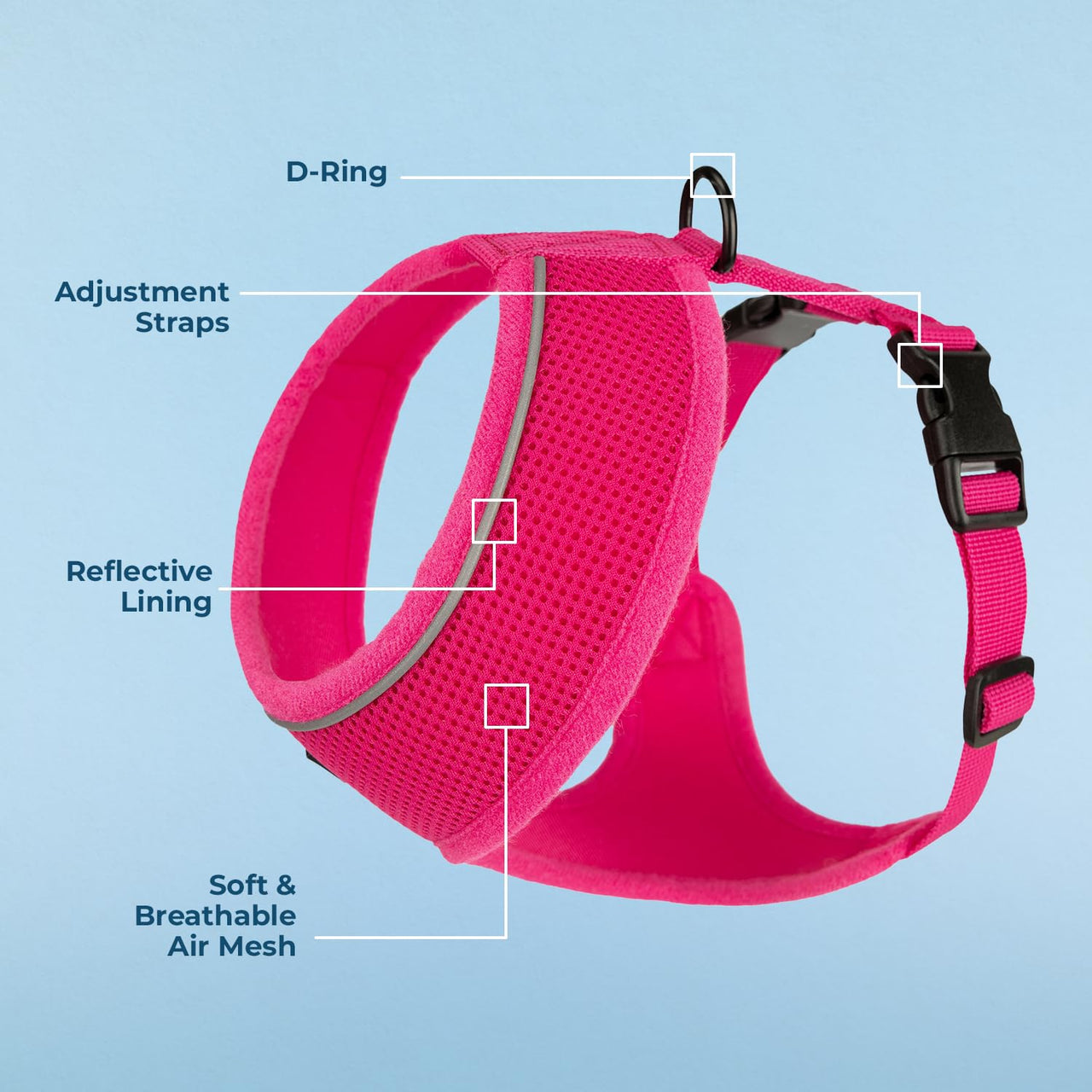 Aerolite No Pull Mesh Dog Harness with Lightweight, Soft, Breathable Chest Coverage, Reflective Stitching, and Adjustable Straps for Walking, Running, Training, Heavy Duty and Durable - Fuchsia, S