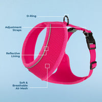 Aerolite No Pull Mesh Dog Harness with Lightweight, Soft, Breathable Chest Coverage, Reflective Stitching, and Adjustable Straps for Walking, Running, Training, Heavy Duty and Durable - Fuchsia, XS