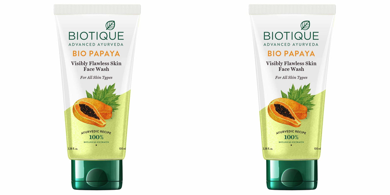 Biotique Bio Papaya Visibly Ageless Face Wash, Pack of 2, 200 ml (2 x 100 ml) and Biotique Bio Honey Gel Refreshing Foaming Face Wash for All Skin Types, 100ml