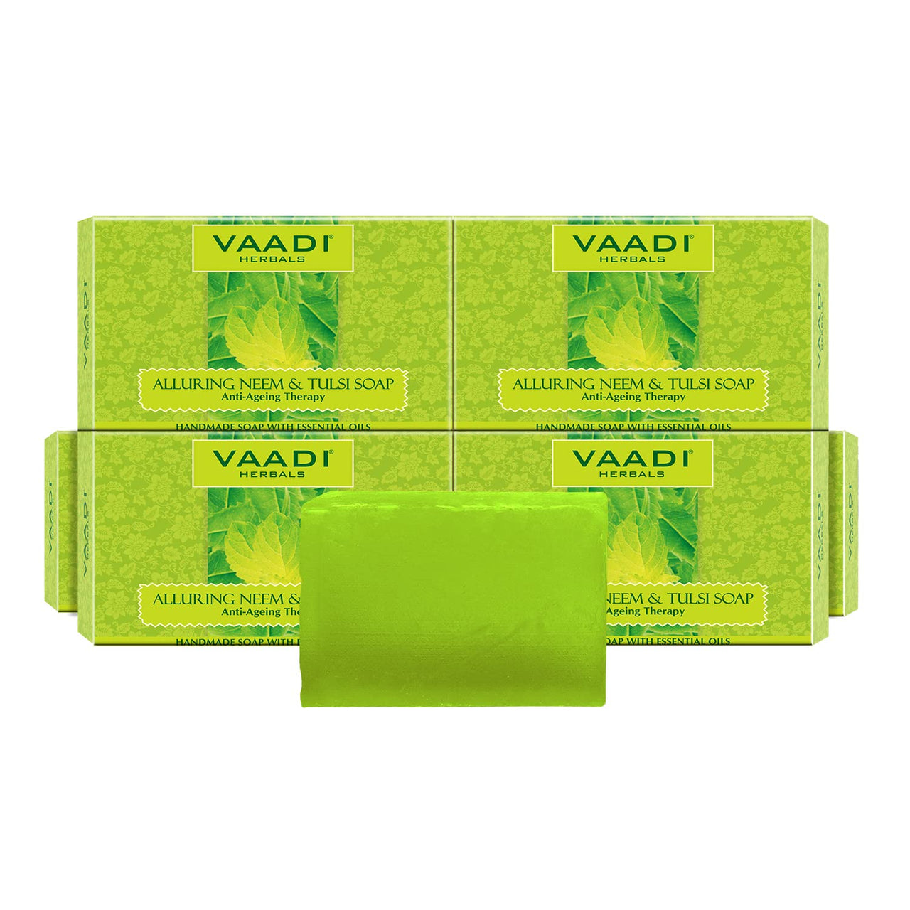 Vaadi Herbals Alluring Neem Tulsi Soap with Vitamin E and Tea Tree Oil, 75g (Pack of 6)