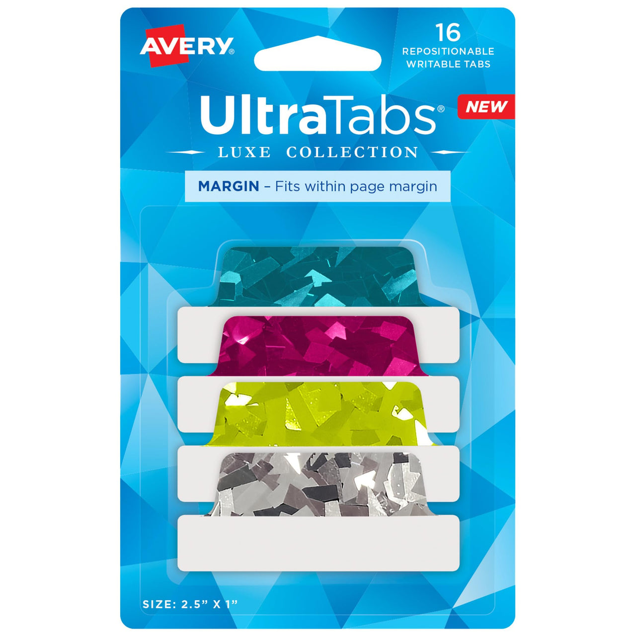 Avery Margin Ultra Tabs, 2.5" x 1", Holographic Jewel Tone Colors, 16 Repositionable Page Tabs (74147) 16 tabs Holographic Jewel Tones