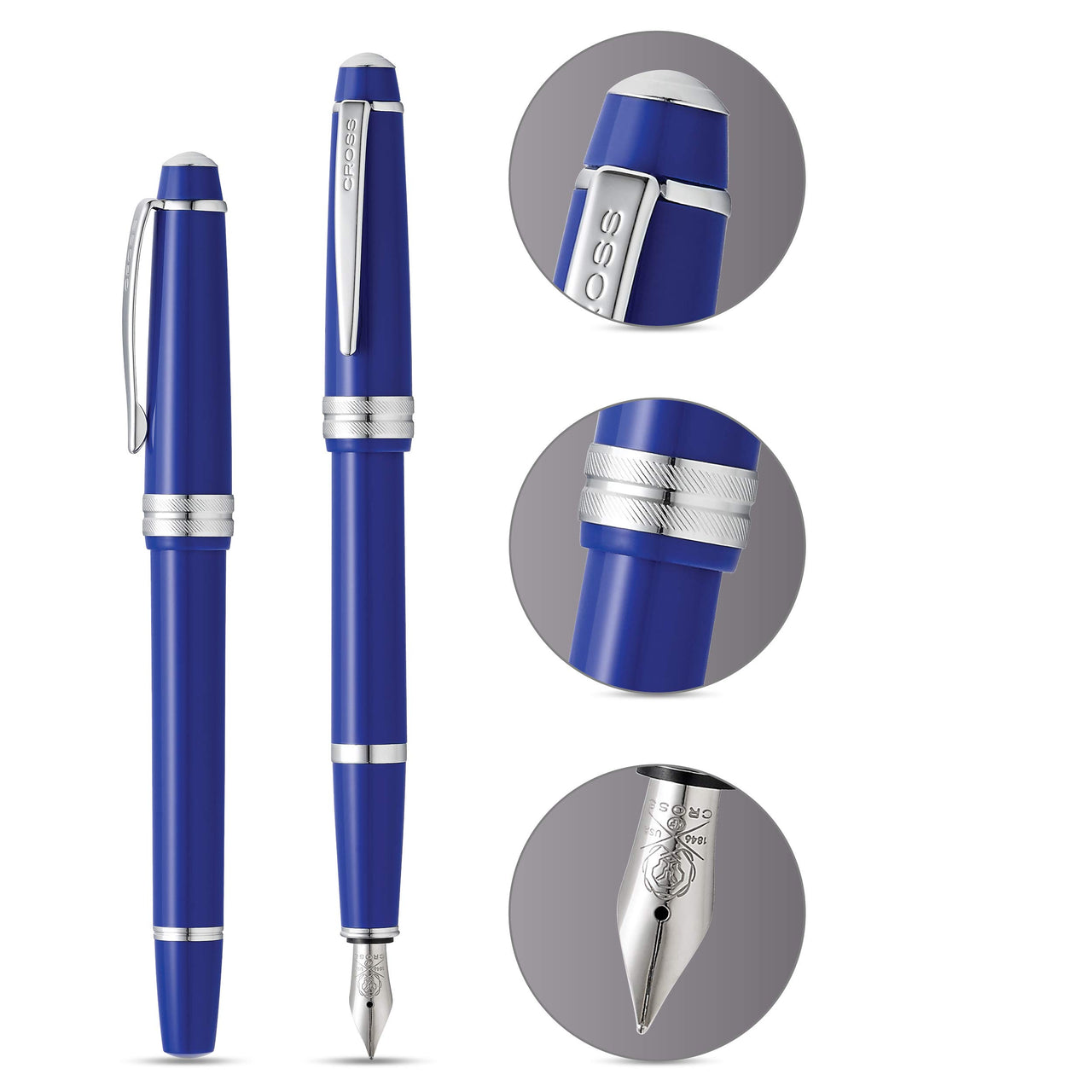 Cross Bailey Light Polished Resin Refillable Fountain Pen,Medium Nib, Includes Premium Gift Box - Blue Fountain Pen, Medium Nib