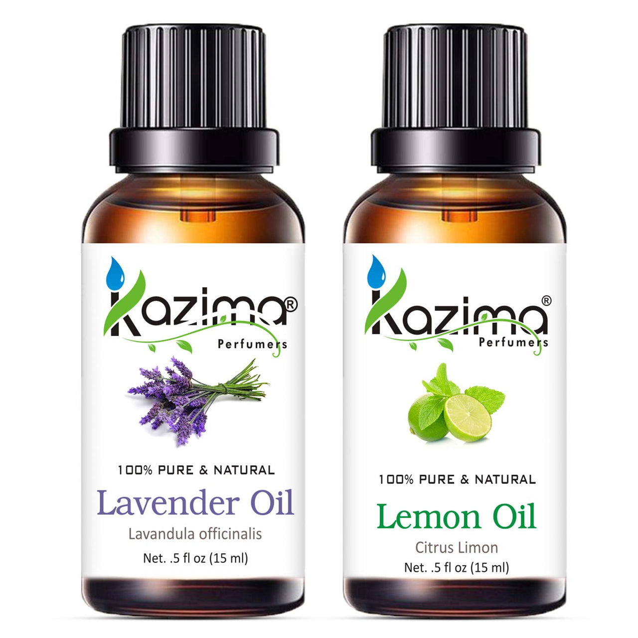 KAZIMA Combo of Lavender Oil and Lemon Oil - 100% Pure & Natural Essential Oil for Skin Brightening, Acne & Scars, Hair Growth & Aromatherapy, 15 ml each