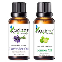 KAZIMA Combo of Lavender Oil and Lemon Oil - 100% Pure & Natural Essential Oil for Skin Brightening, Acne & Scars, Hair Growth & Aromatherapy, 15 ml each