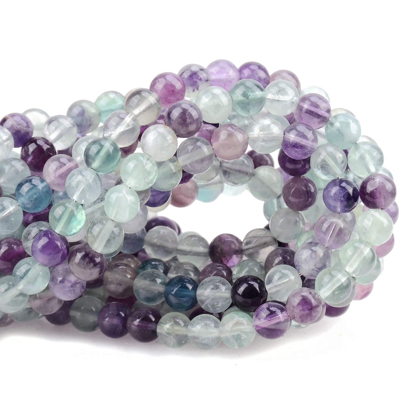 100Pcs Natural Crystal Beads Stone Gemstone Round Loose Energy Healing Beads with Free Crystal Stretch Cord for Jewelry Making (Flourite, 6MM) Flourite