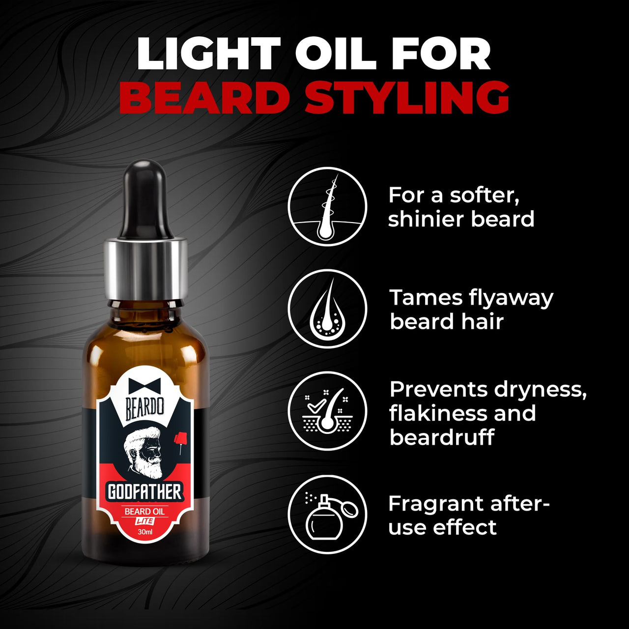 Beardo Godfather Lite Beard and Moustache Oil, 30 ml | Non-Sticky, Light Beard Oil for Men| Pleasant Fragrance | Ideal for daily use .
