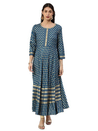 Yash Gallery Women's  Rayon Golden Buti Printed Anarkali Kurta