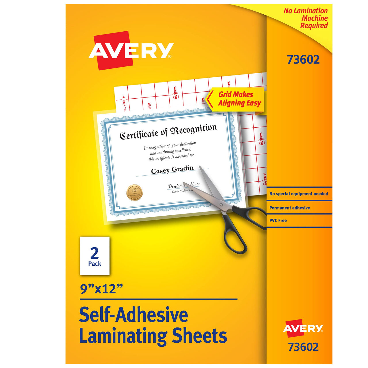 Avery Clear Laminating Sheets, 9" x 12", Permanent Self-Adhesive, 2 Sheets (73602) Regular