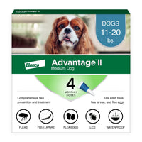 Advantage II Medium Dog Vet-Recommended Flea Treatment & Prevention | Dogs 11-20 lbs. | 4-Month Supply 4-Pack