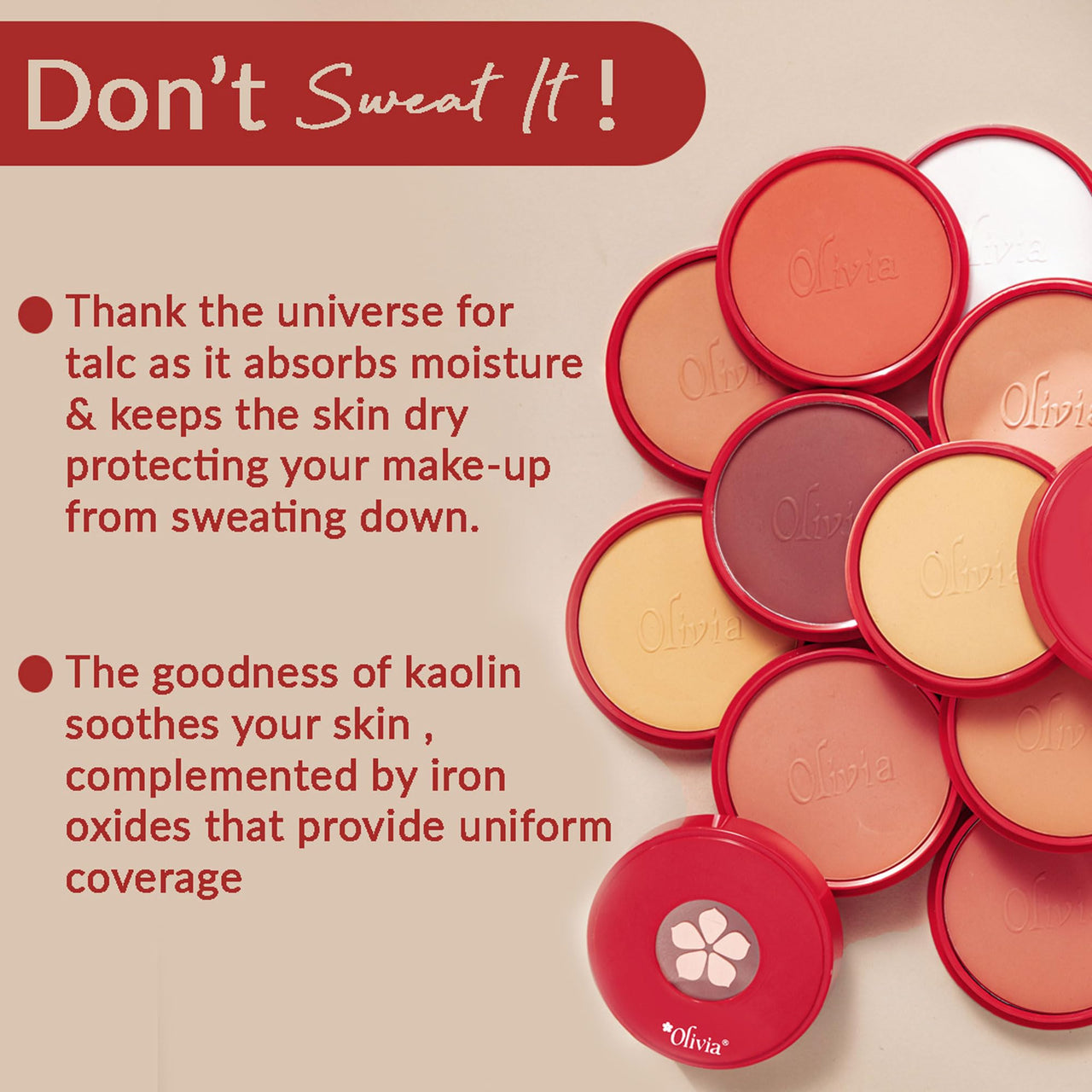 Olivia 100% Waterproof Pan Cake, Cream Concealer Pan cake, Makeup Base For Long-lasting Look | Weightless Natural Glow for Daily Use | Soft Velvety Finish | Face Makeup - 30g (23 Peach Pie)