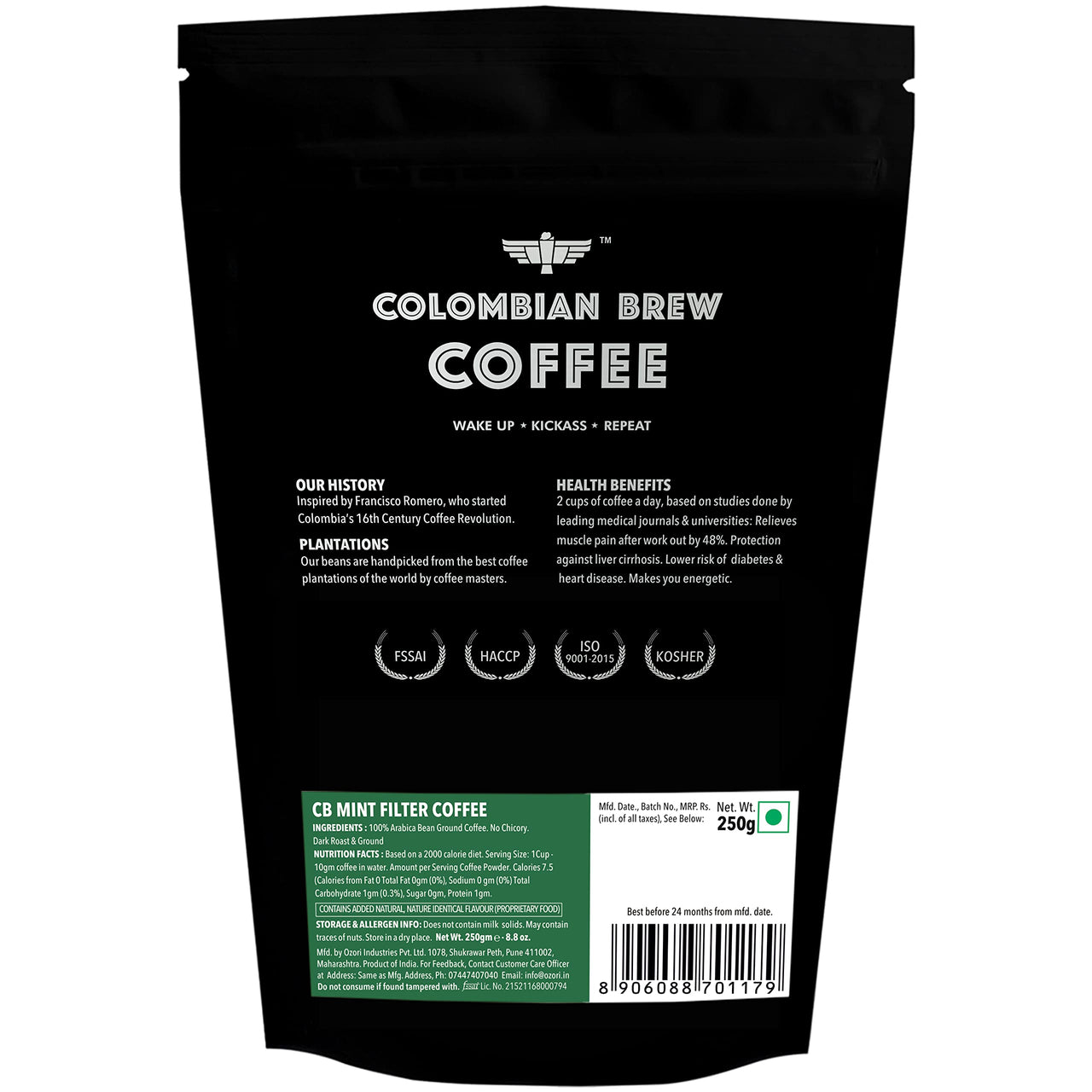 Colombian Brew Mint Filter Coffee,Arabica Roast & Ground,250g & Colombian Brew Coffee, 100% Arabica Green Coffee Powder 200g
