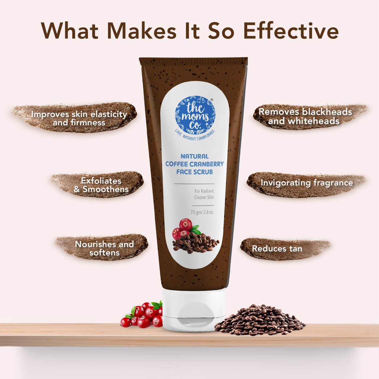 The Moms Co Natural Cranberry Coffee Face Scrub for Radiant and Clearer Skin with Cranberry, Coffee and Vitamin C (75gms)