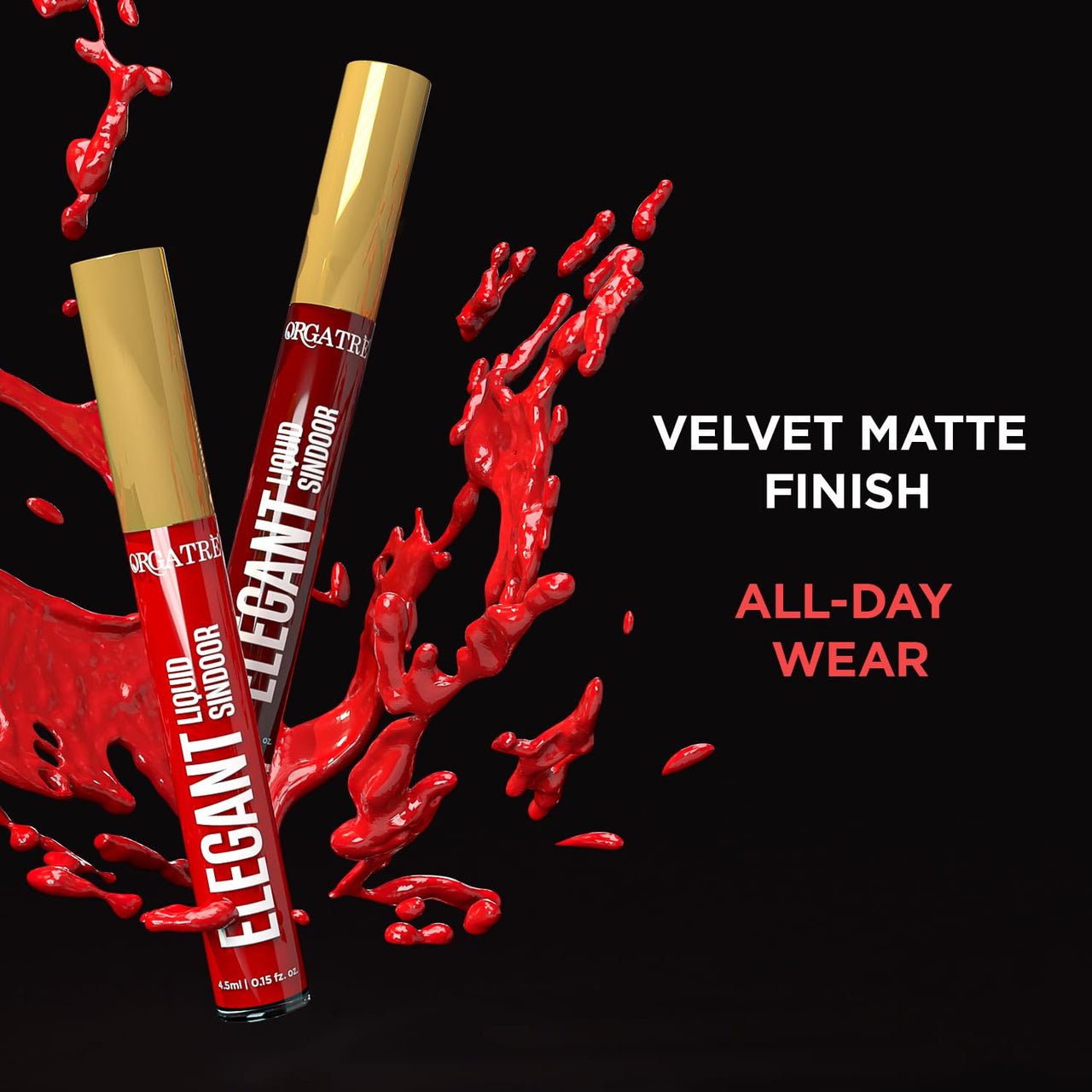 Orgatre Elegant Liquid Sindoor Red 4.5ml – Long-Lasting, Smudge-Proof & Skin-Friendly | Ideal for Regular Wear, Weddings, Festivals & Traditional Ceremonies