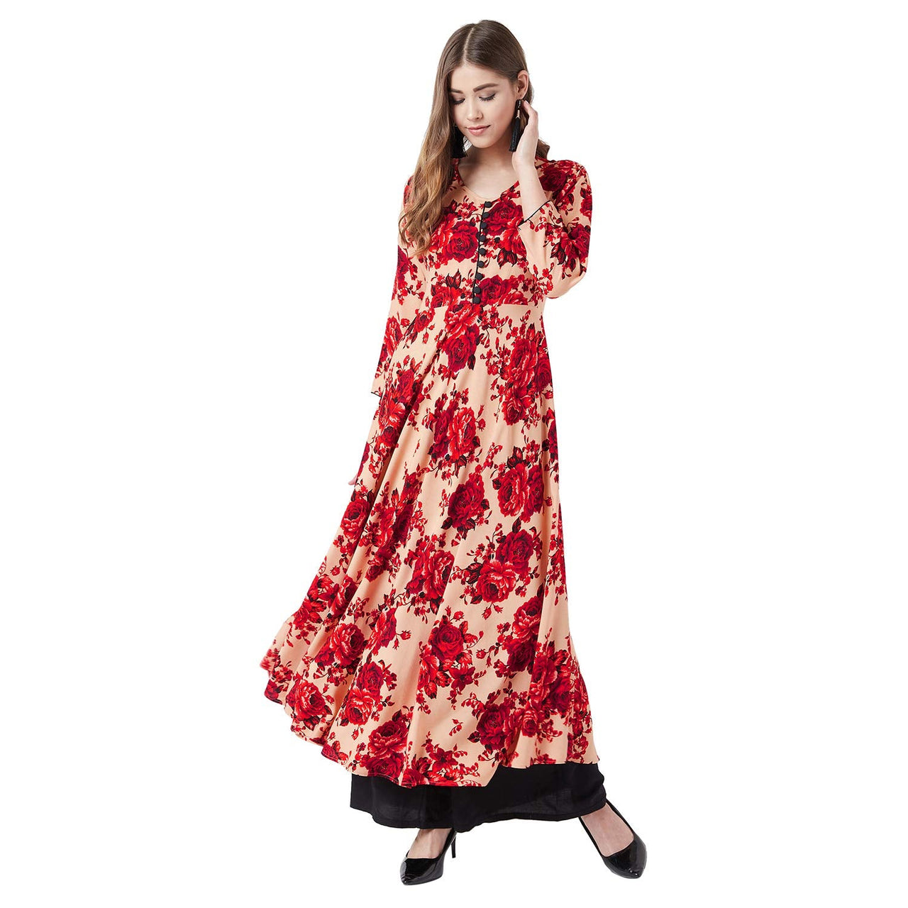 Tissu Women Beige & Red Floral Printed Kurta
