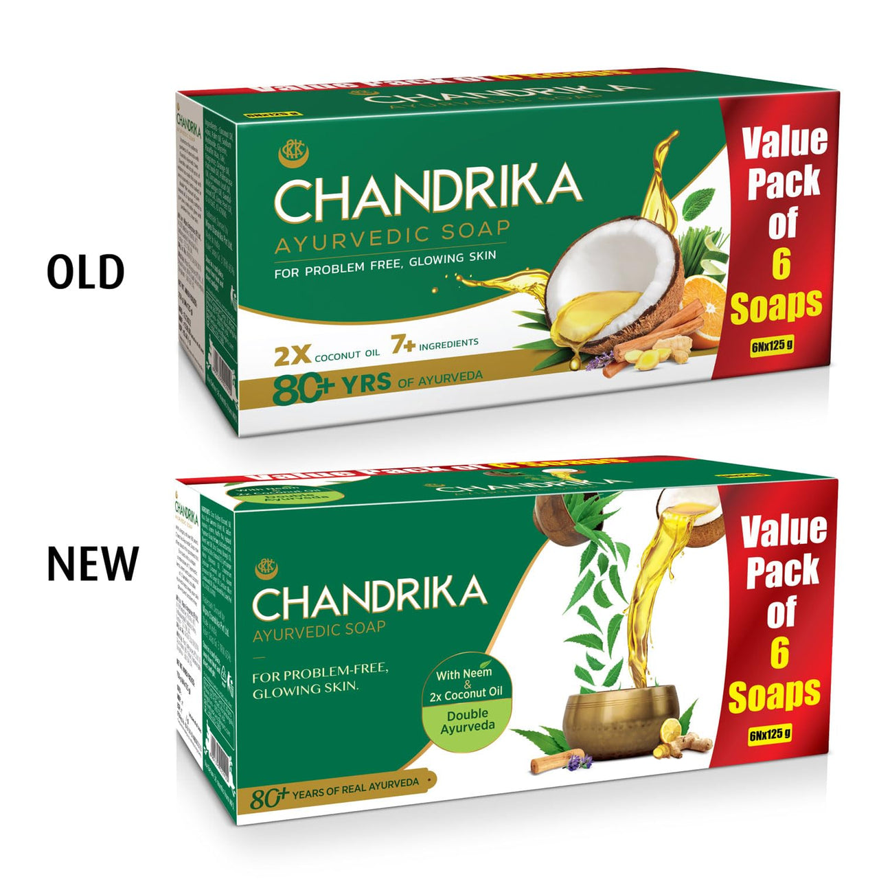 Chandrika Ayurvedic Soap Classic| Handmade Soap for Naturally Radiant Skin| For All Skin Types| 125g (Pack of 6)