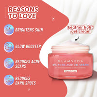 Glamveda 2% Kojic Acid Gel Cream with Niacinamide & Alpha Arbutin | Brightens Skin & Reduces Pigmentation | Fades Dark Spots & Acne Scars | For All Skin Types