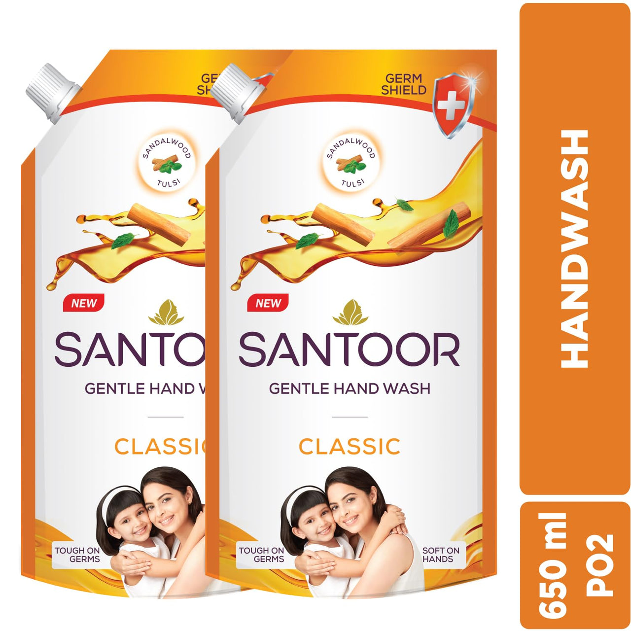 Santoor Classic Gentle Hand Wash, 750ml with Natural goodness of Sandalwood & Tulsi