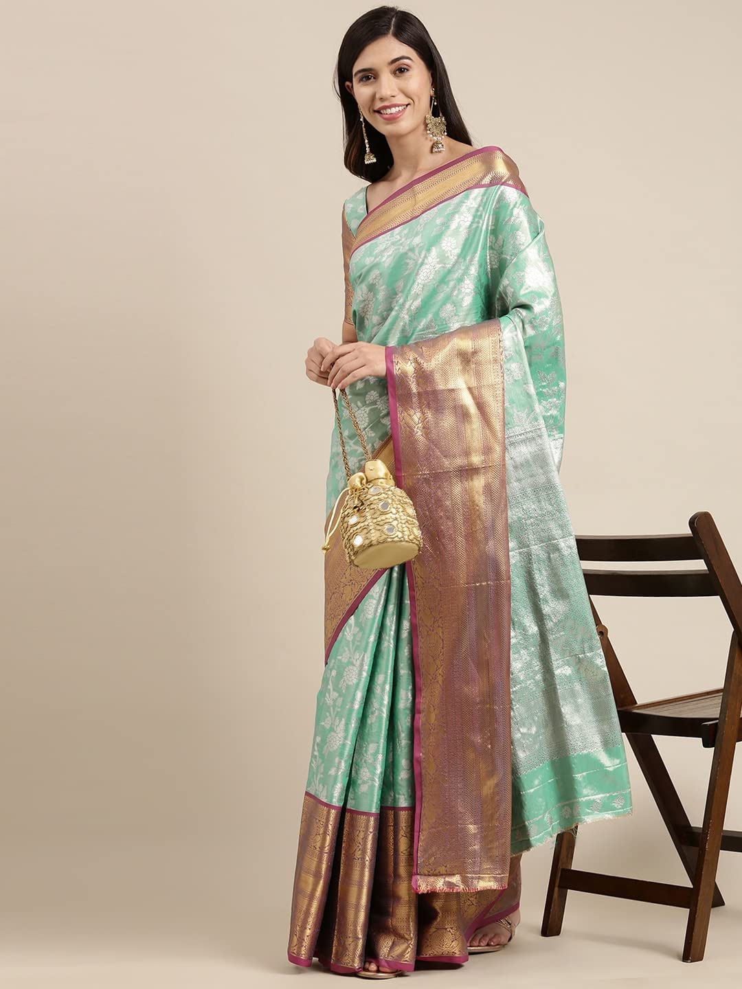 Pandadi Saree Women's  Arasi Soft Tissue Banarasi Silk Dharmavaram Pattu Saree With Unstiched Blouse Piece