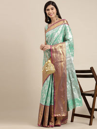 Pandadi Saree Women's  Arasi Soft Tissue Banarasi Silk Dharmavaram Pattu Saree With Unstiched Blouse Piece