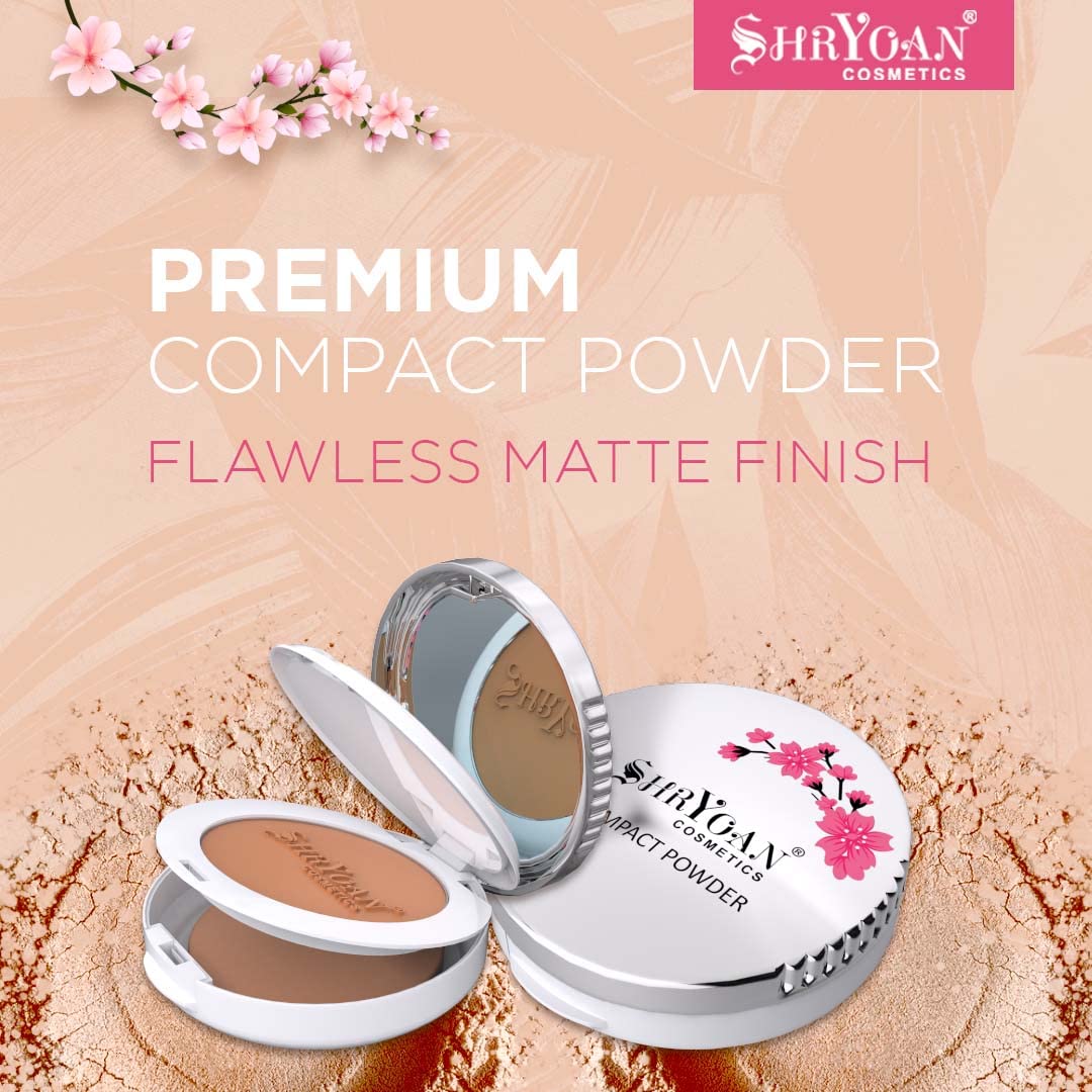 Shryoan 2 in 1 Oil Control Compact Powder| Hides Imperfections, Blends Effectively, Matte Finish With Soft & Silky texture and Pressed Powder for All Skin Types (23g) Shade 02