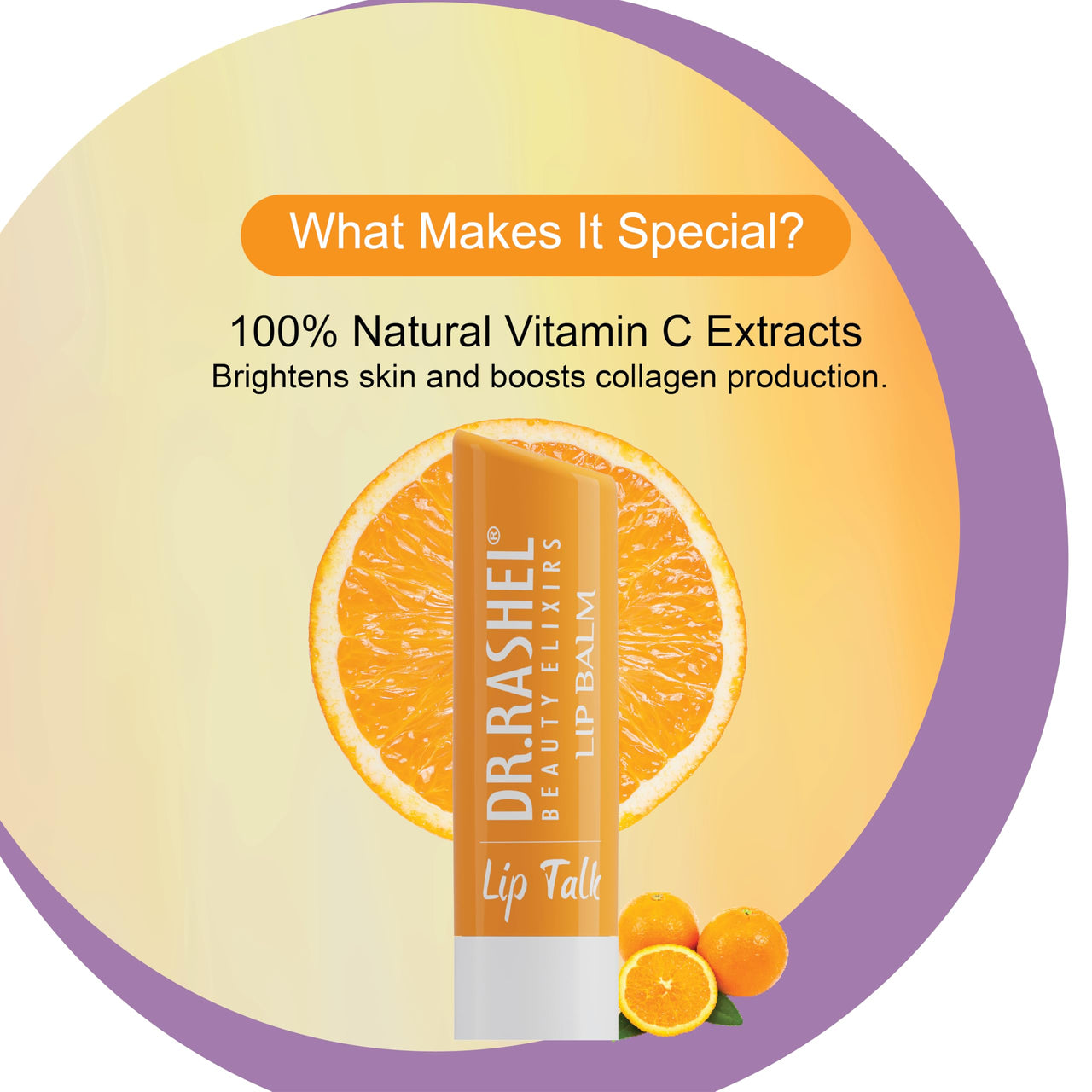 Dr.Rashel Vitamin C Nourishing Lip Balm - 4.5 gms – Tinted Lip Moisturizer for Dry and Chapped Lips, Enriched with vitamin E and Natural Oil, Intense Hydration and UV protection