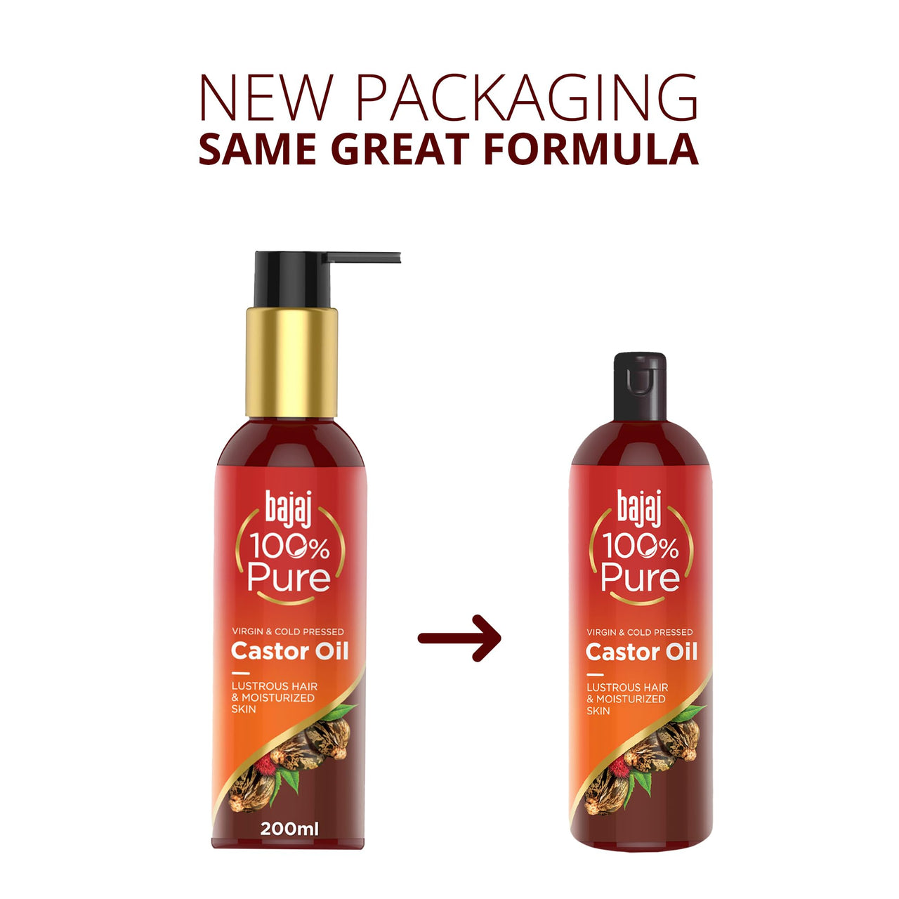 Bajaj 100% Pure Castor Oil 200ml, Pure Hair Oil, Natural Cold-Pressed Castor Oil, No Silicones, Paraben Free, Lead Free