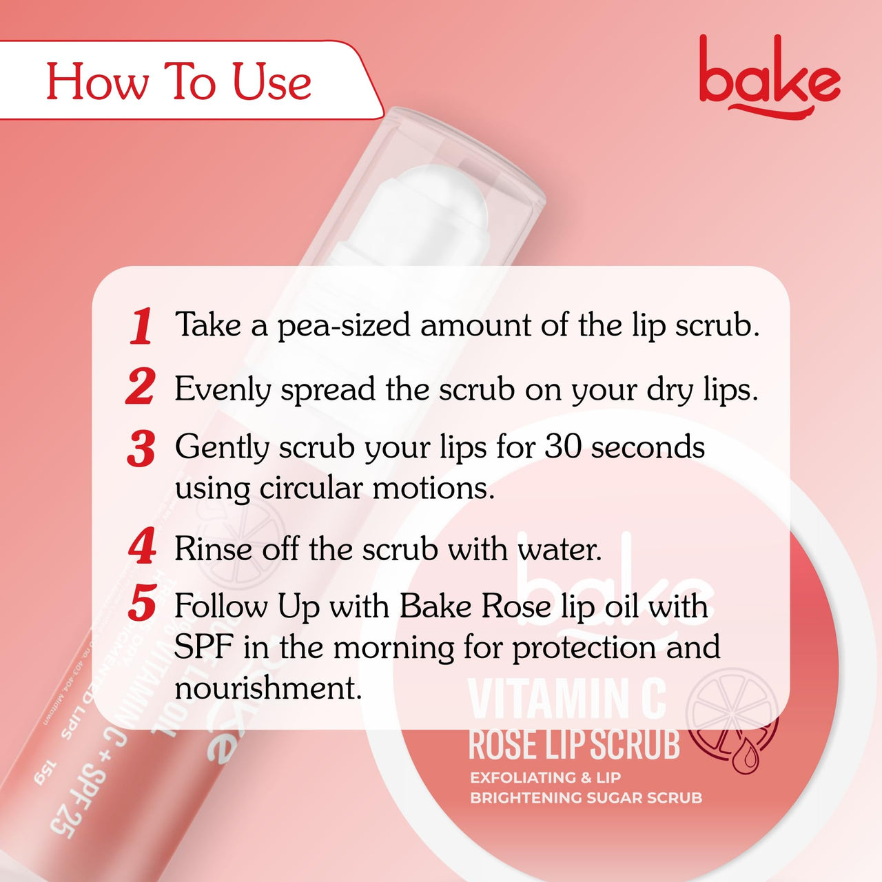 BAKE Vitamin C Rose Tinted Lip Kit | Lip Lightening Scrub for Dark Lips Exfoliation | For Hyperpigmented Lips, Dehydrated Lips, Flaky Lips & Chapped Lips | For Men & Women | 25g (Rose Lip Kit)