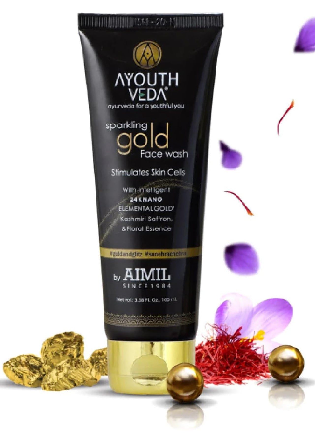 Ayouthveda Sparkling 30 ml Gold Face Wash With 24k Gold & Saffron | Face Wash for Glowing Skin Men and Women | Suitable for Normal & Dry Skin (Pack of 1, 30 Ml)