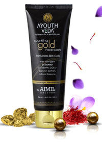 Ayouthveda Sparkling 30 ml Gold Face Wash With 24k Gold & Saffron | Face Wash for Glowing Skin Men and Women | Suitable for Normal & Dry Skin (Pack of 1, 30 Ml)