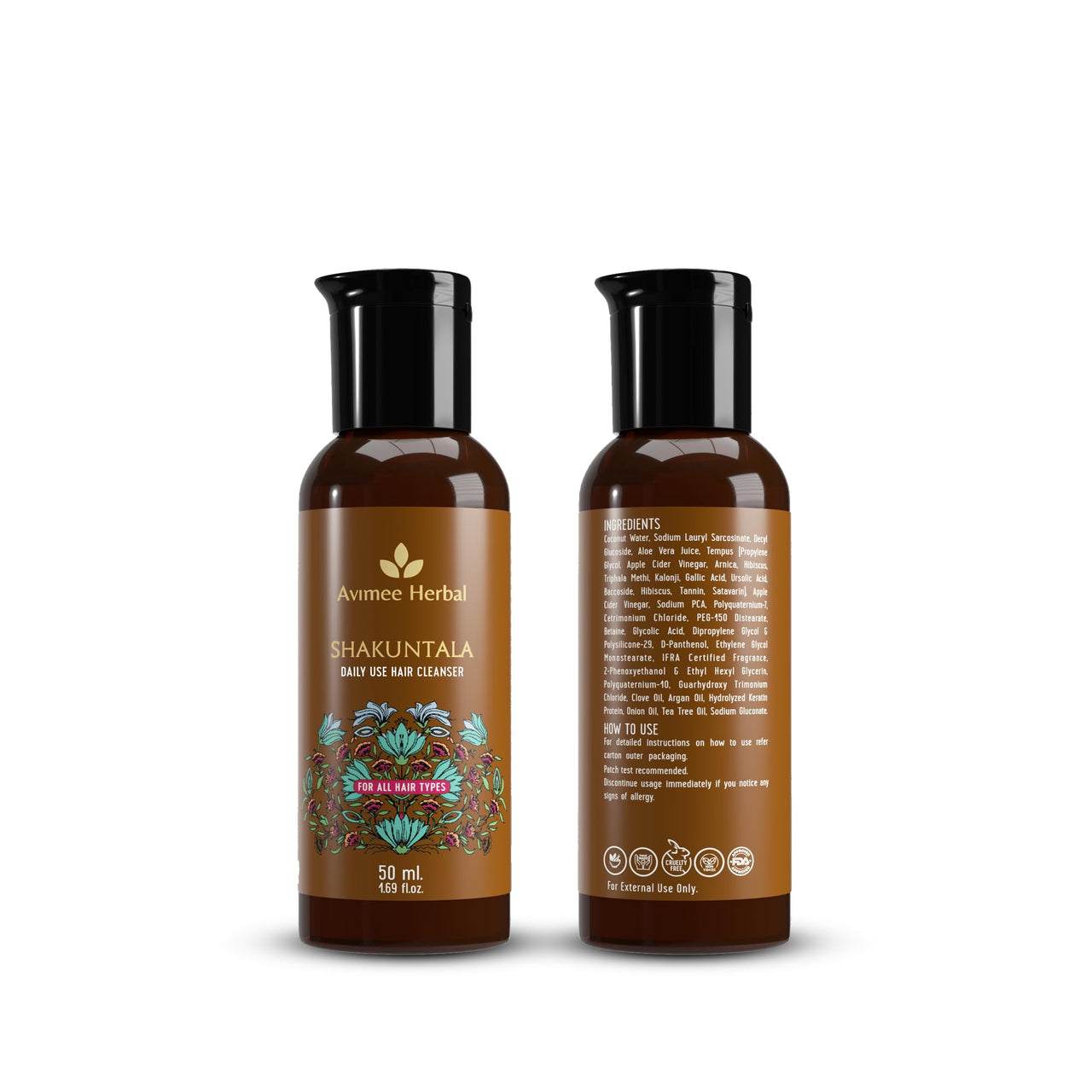 Avimee Herbal Shakuntala Daily Use Hair Cleanser | For Silky Hair | With Aloe, Apple Cider, Rice & Keratin Protein | Sulphate & Paraben Free Shampoo For Men & Women | 50 ml