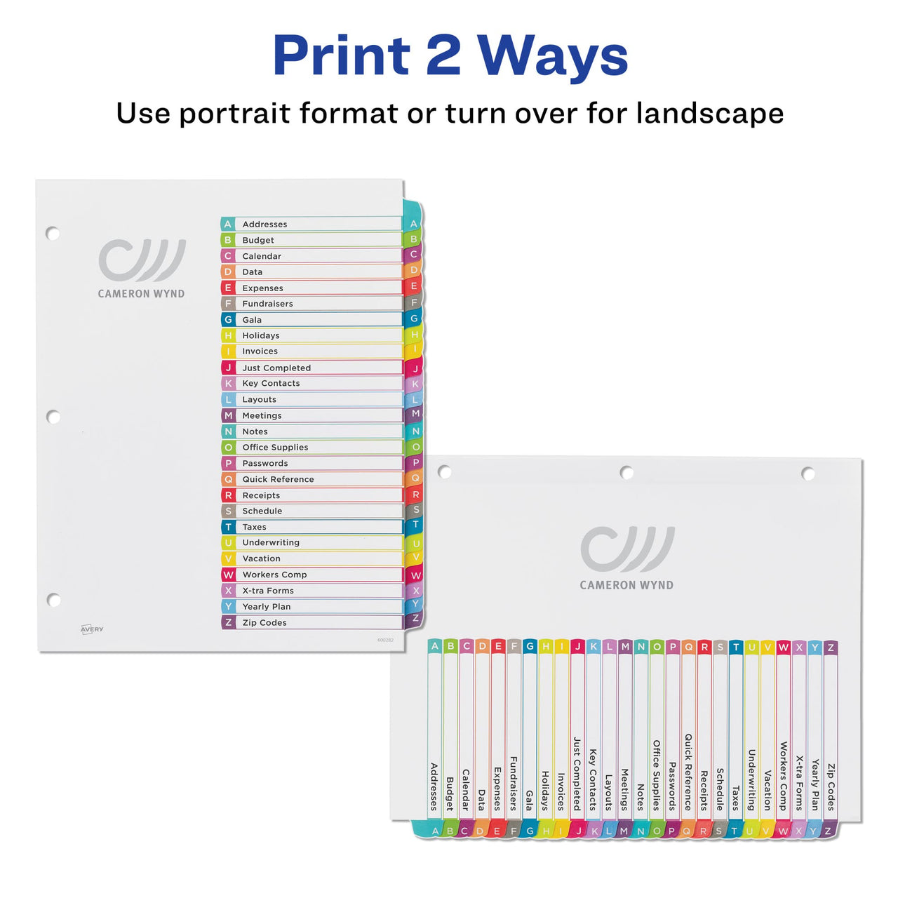 Avery A-Z 26 Tab Dividers for 3 Ring Binders, Customizable Table of Contents, Multicolor Tabs, 1 Set (11844) Contemporary