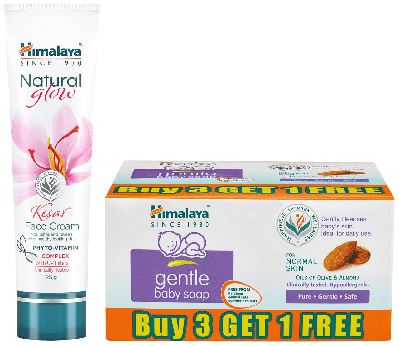Himalaya Gentle Baby Soap (4N*75g) & Himalaya Herbals Natural Glow Kesar Face Cream, 25gm