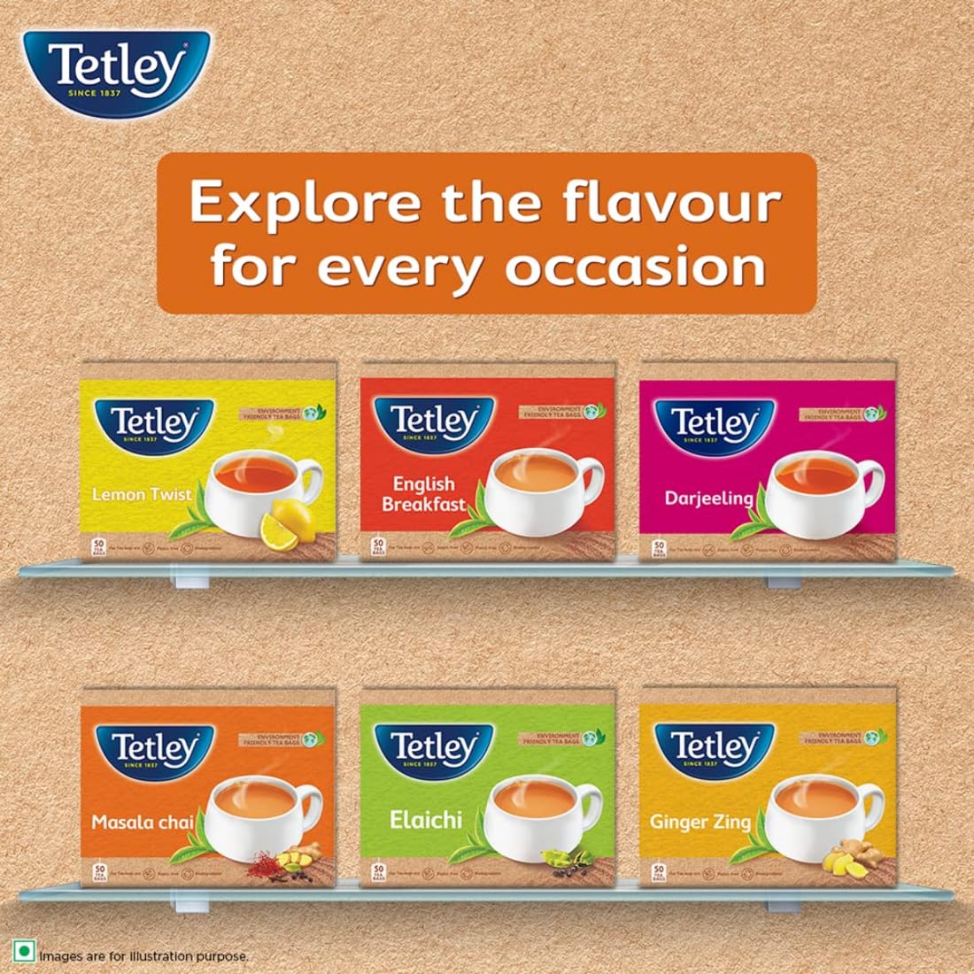 Tetley | Masala Chai With Natural Flavour | Black Tea | 50 Tea Bags, 100 Grams