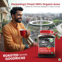 GOODRICKE Roasted Organic Darjeeling Tea Jar- 250gm | Flavoury Golden Orange Pekoe | 100% Pure & Natural Darjeeling tea| Premium Loose Leaves Black Tea | Rich Aroma and Long Lasting AfterTaste