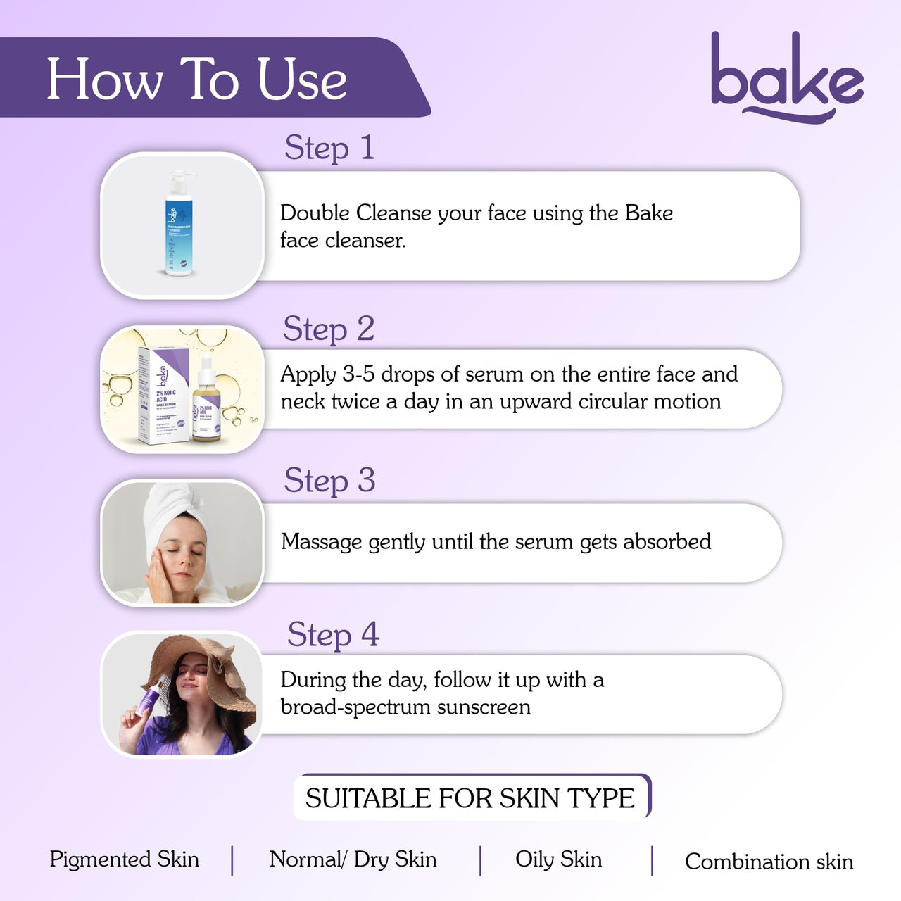 BAKE 2% Kojic Acid Face Serum with 5% Niacinamide & 2% Glycolic Acid for Pigmentation & Dark Spots | For Dark Circles, Tan Removal & Sun Damaged Skin | Skin Brightening & Glowing | 30ml