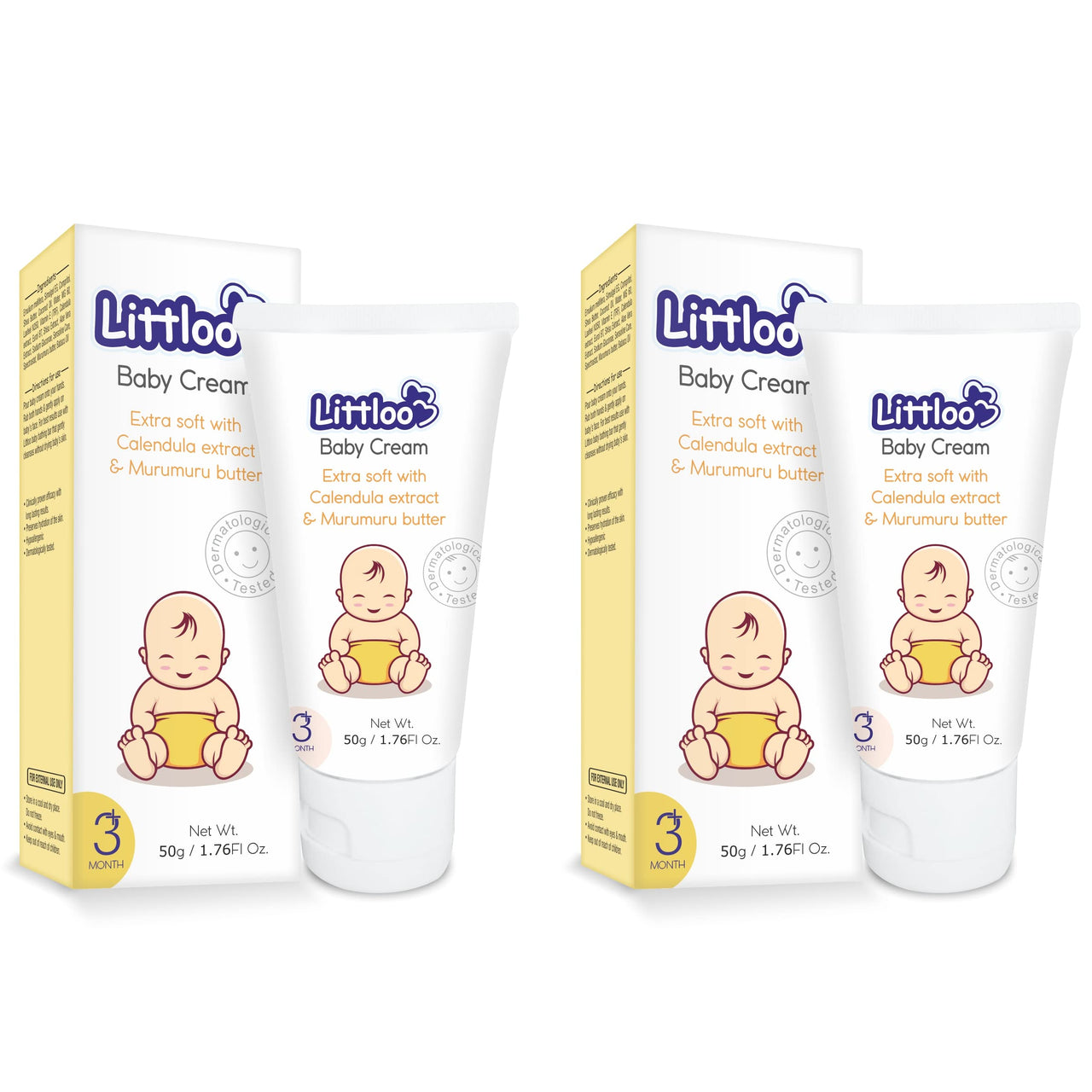 LITTLOO Moisturizing Baby Cream With Natural Ingredients Like Coconut Oil, Calendula, Murumuru Butter, Paraben & Phthalate free- 50gm(Pack of 2)
