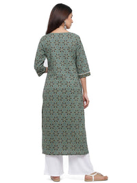 Jaipur Kurti Women's  Cotton Straight Kurta Green S