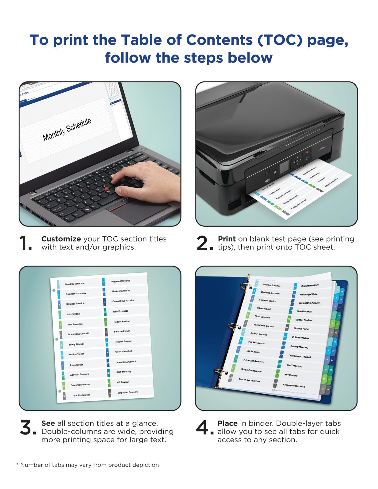 Avery Double Column 24 Tab Dividers for 3 Ring Binders, Customizable Table of Contents, Multicolor Tabs, 1 Set (11321)