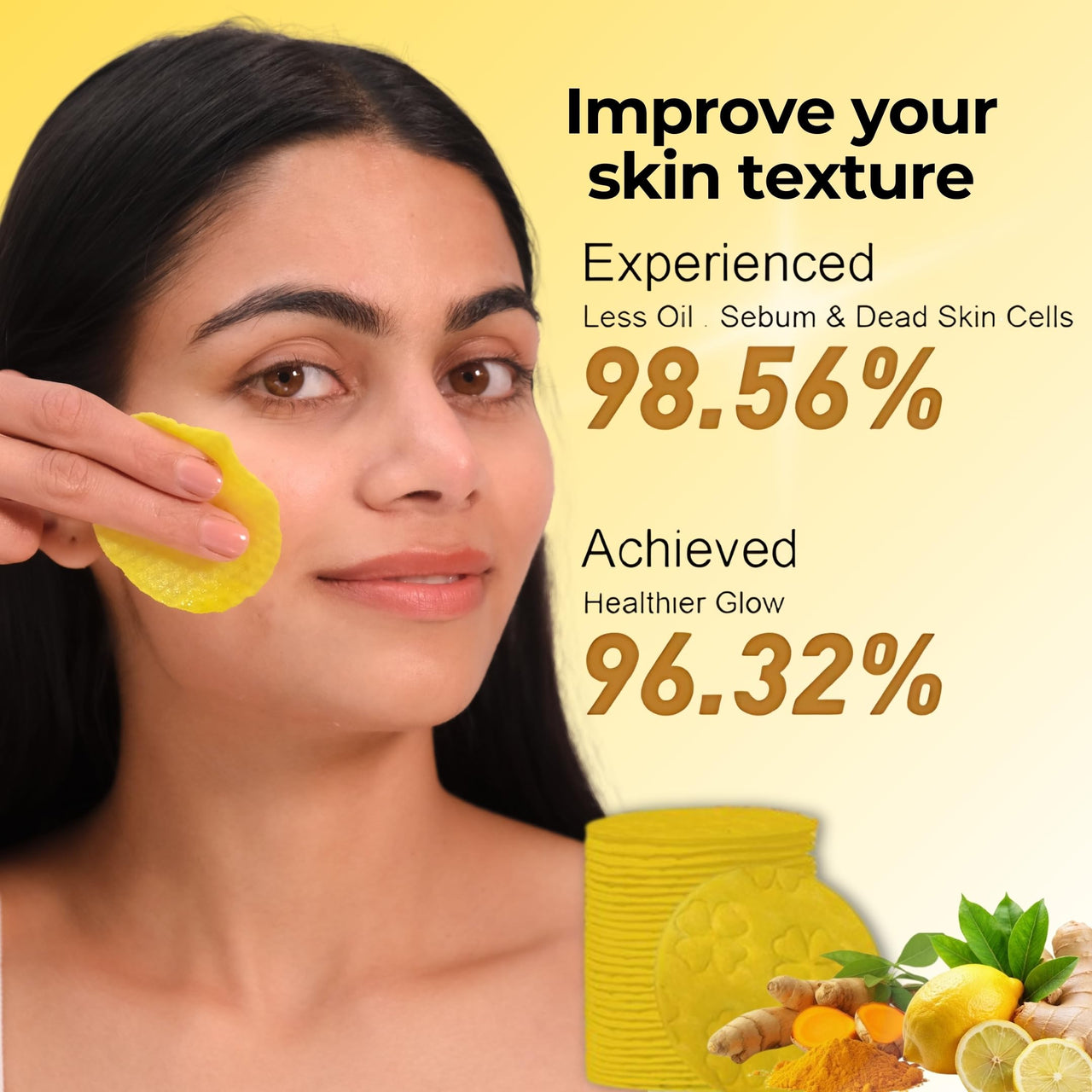 Yapidra Turmeric & Kojic Acid Cleansing Pads | With 15% Vitamin C, 5% Niacinamide & Hyaluronic Acid | Gently Exfoliates & Brightens | Helps Reduce Tan, Dark Spots & Pigmentation | Non-Irritating & Non-Sticky | 100% Natural Formula | For All Skin Types | D