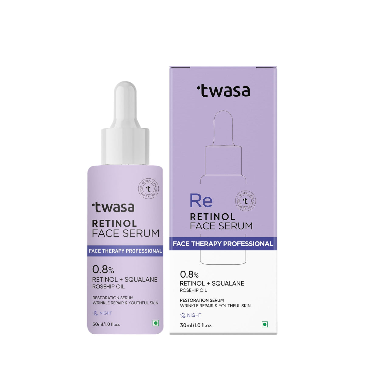 Twasa 0.8% Retinol Serum For Face Anti Aging With Bakuchiol | Retinol Night Serum For Beginners | Reduce Fine Lines & Wrinkles, Boost Collagen | Men & Women | All Skin Types (30 ml)