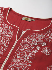 Ada Hand Embroidered New Lucknowi Chikankari Chanderi Kurta Kurti for Women A411175