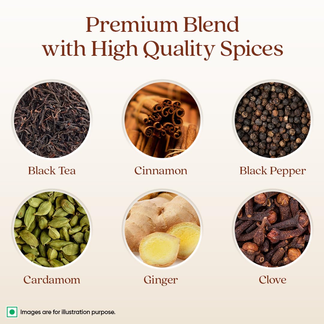 1868 by TATA Tea Masala Chai, Blend of Assam Black Tea, Cinnamon, Black Pepper, Cardamom, Ginger, Clove, Spicy, Malty, Aromatic, Whole Loose Leaf, From House of TATA (30 Cups/100g)