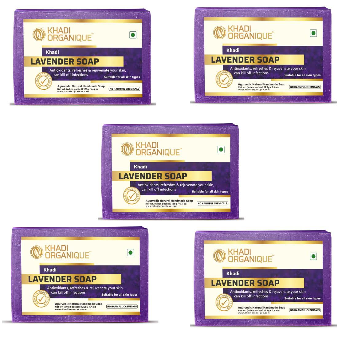 Khadi Organique Natural Herbal Pure Lavender Soap Pack of 5