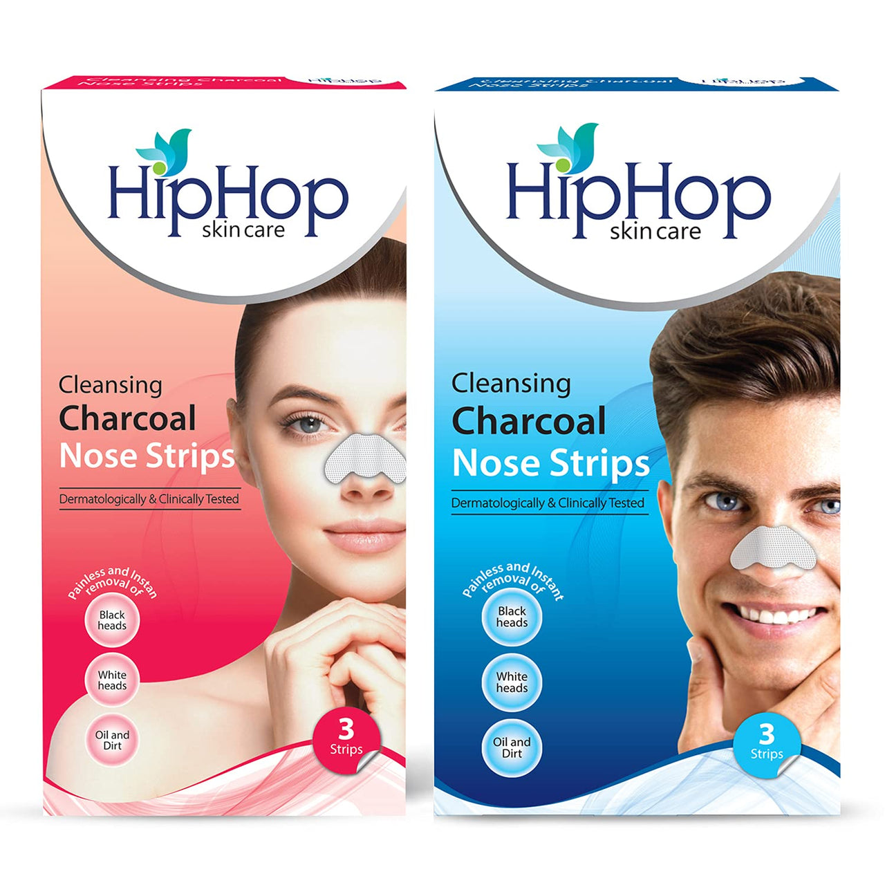 HipHop Skincare Charcoal Nose Strips Combo for Men & Women, Blackhead & Whitehead Remover, Pore Cleanser - Pack of 2 (3 Strips each)