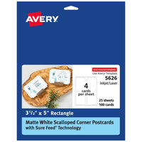 Avery Postcards with Scalloped Corners and Sure Feed Technology, 3.5