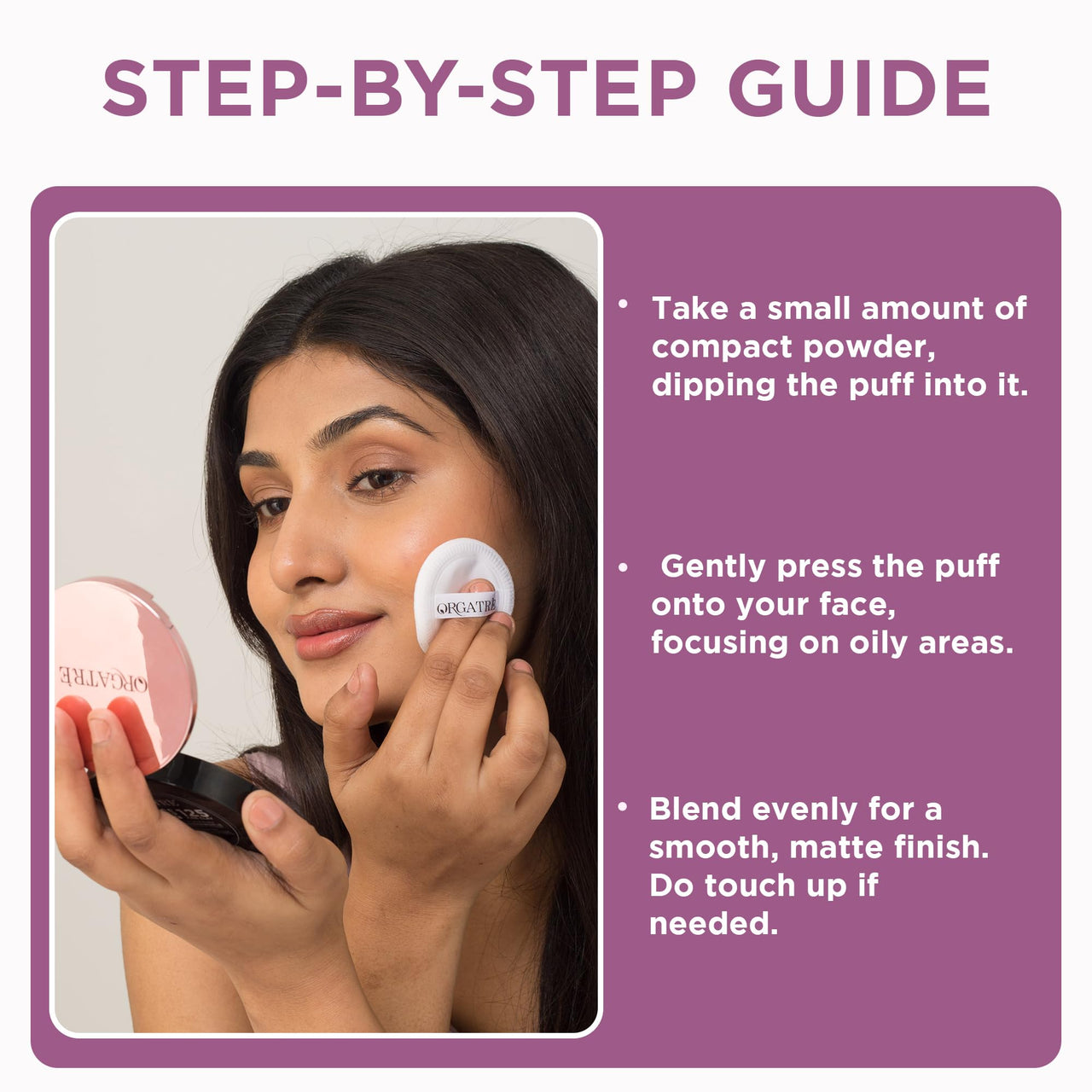 Orgatre MoodBliss Compact Powder for Women - Matte Finish, Oil Control, Long-Lasting, Lightweight & Buildable for Oily & Dry Skin (Clear Beige, 9 gm)