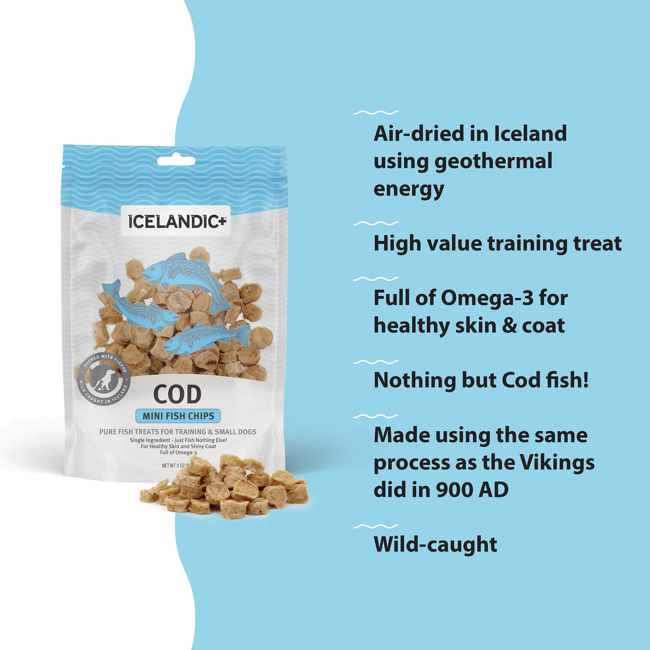 Icelandic+ Mini Cod Fish Chips Training Dog Treat 2.5-oz Bag