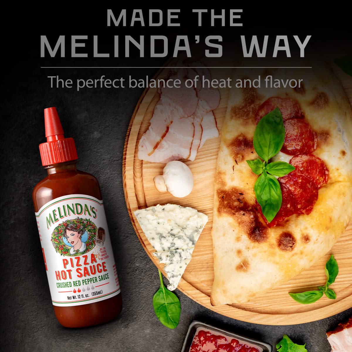 Melinda’s Pizza Hot Sauce - Crushed Red Pepper Sauce Made with Fresh Ingredients, Cayenne Peppers, Garlic, Tomatoes - Gourmet Spicy Pizza Sauce - 12oz, 1 Pack